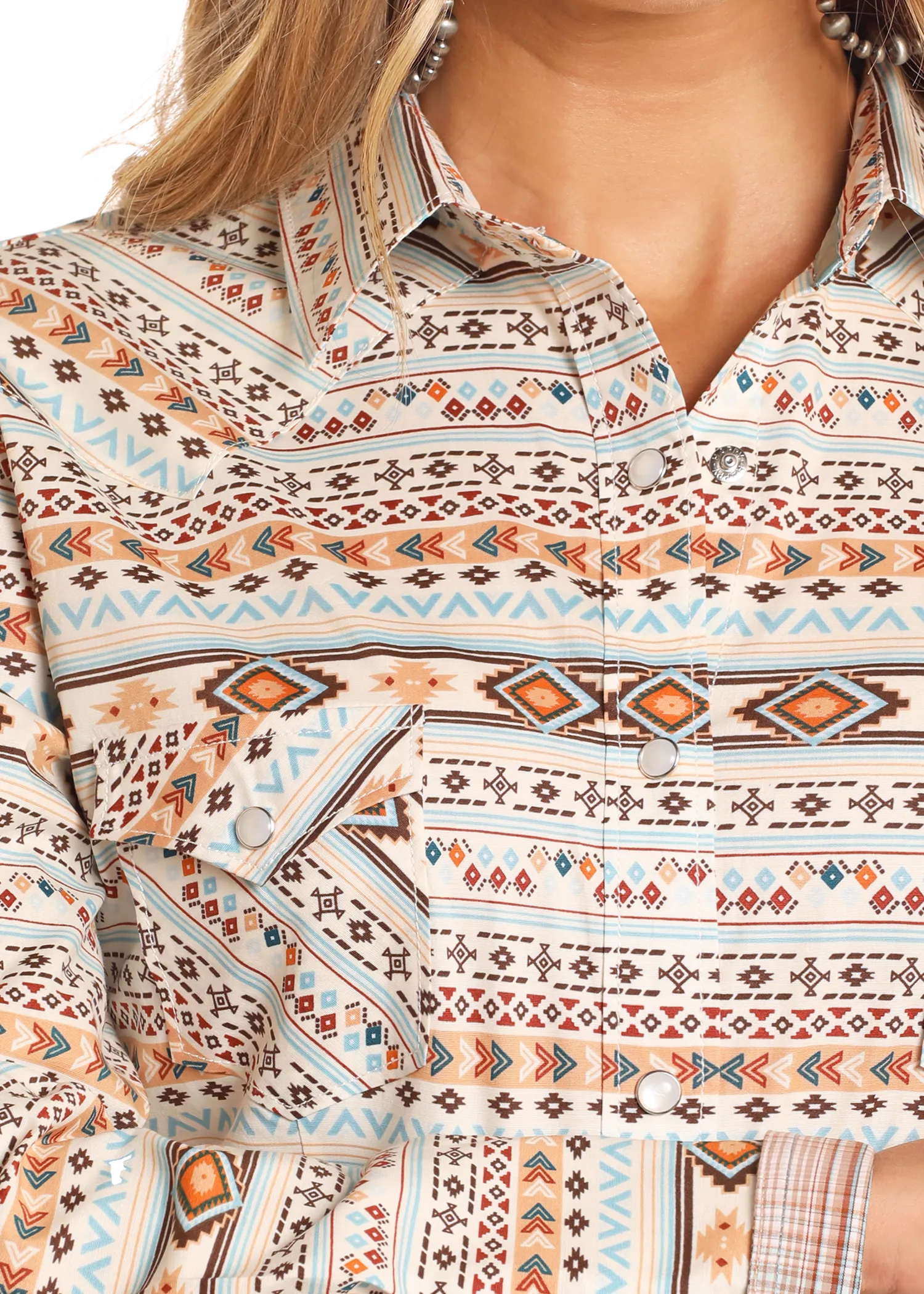 Rough Stock Southwestern Print Long Sleeve Snap Shirt