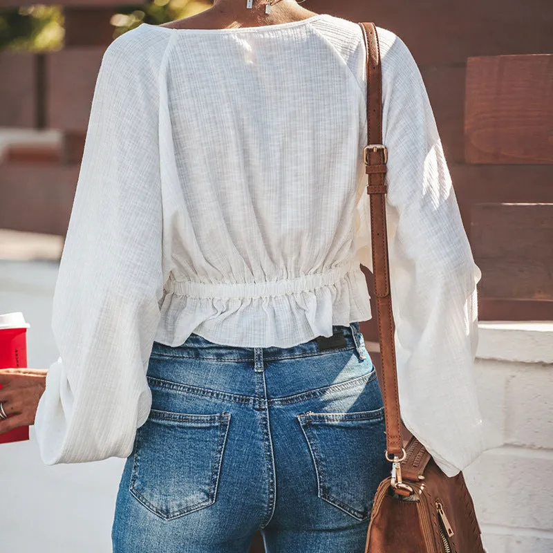 Round Neck Loose Sleeve High Waist T-shirt