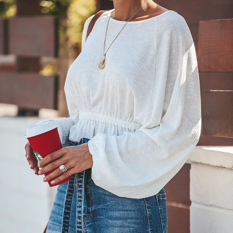 Round Neck Loose Sleeve High Waist T-shirt