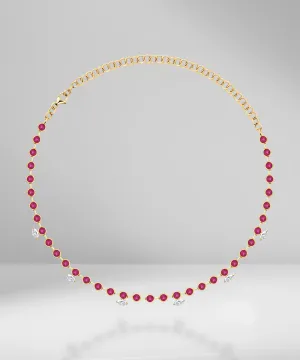 Round rubies with marquise diamond choker