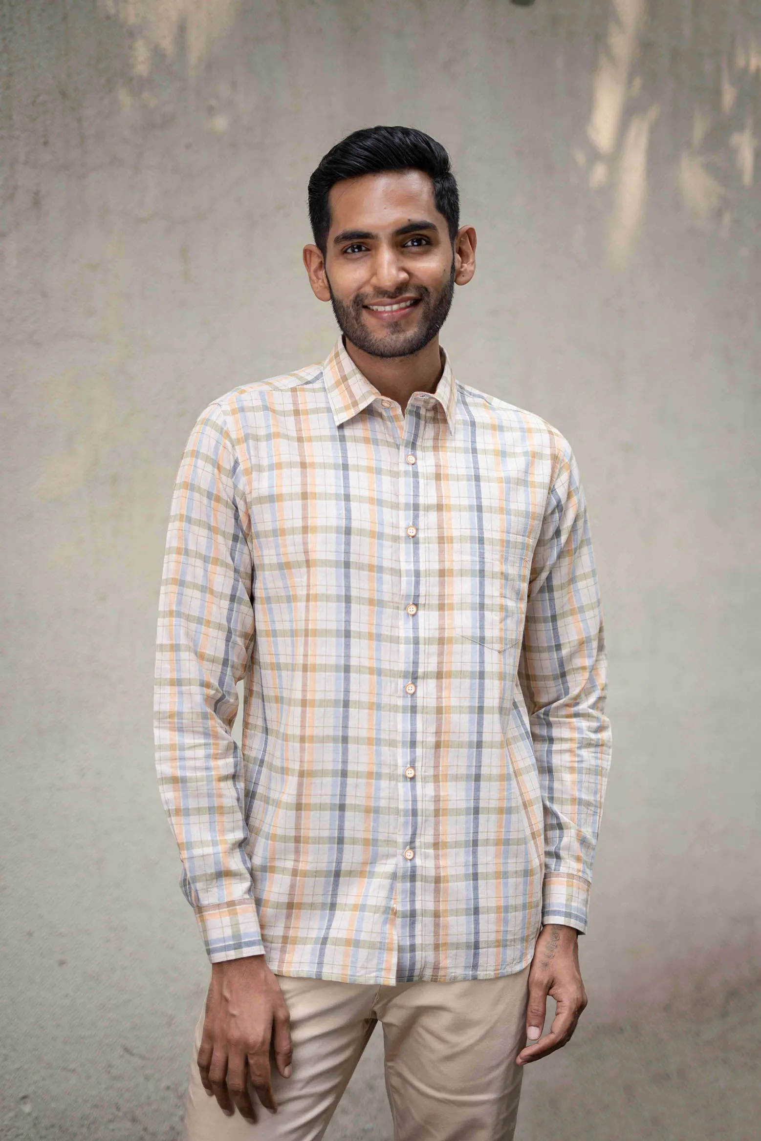 Rustic Mosaic Checks · Regular Collar · Full Sleeve Shirt