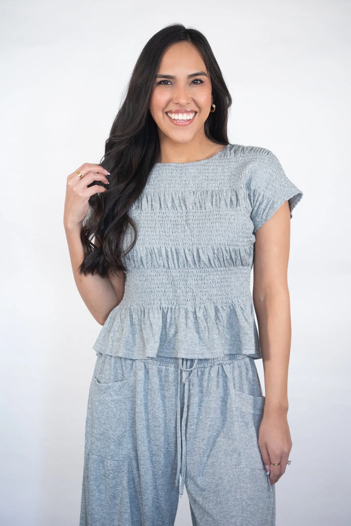 SERENE ESCAPE SMOCKED TOP