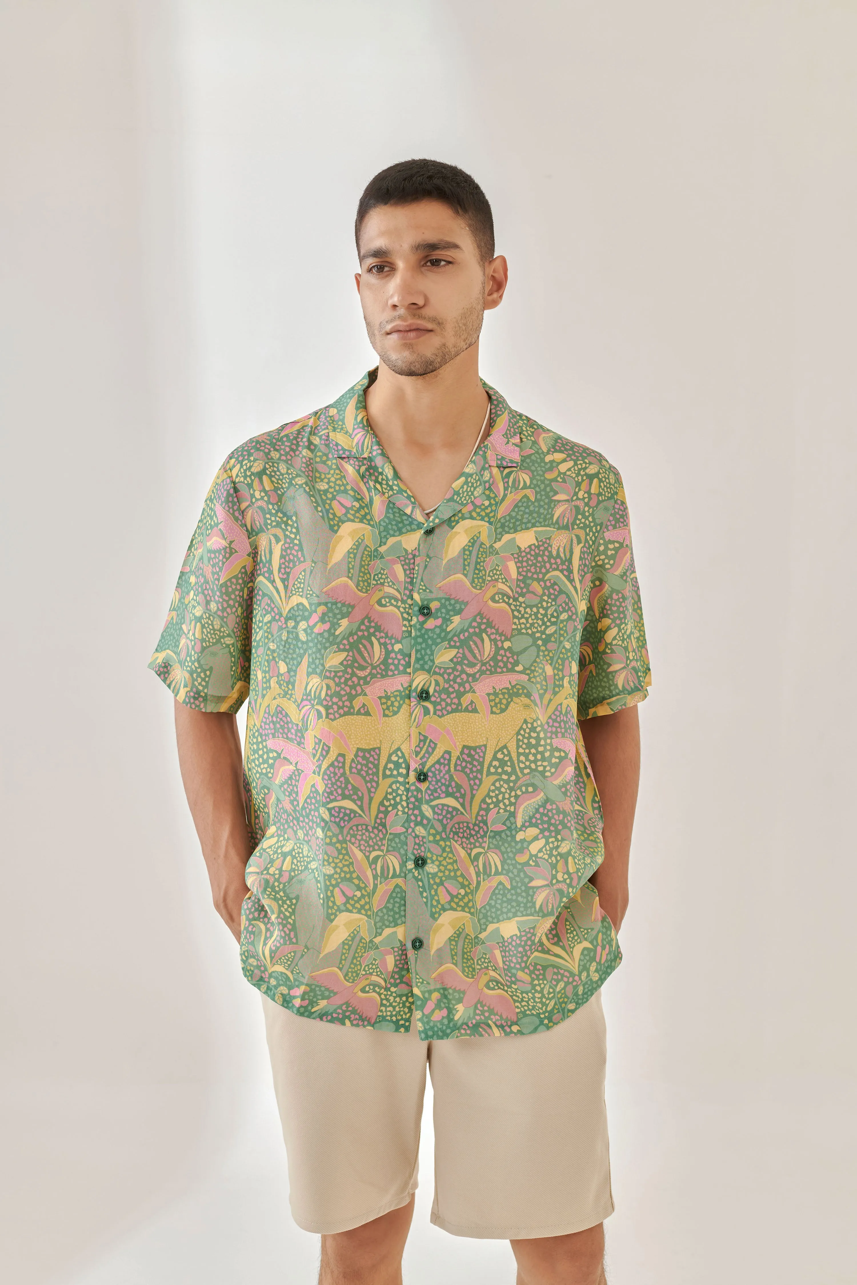 Shaye Green Floral Oversize Shirt For Men