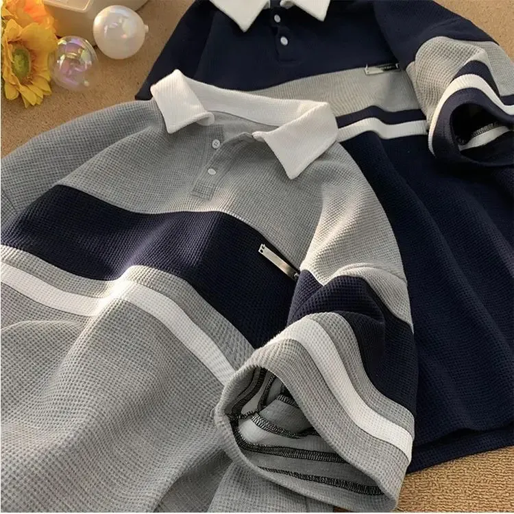 Short Sleeve Turn Down Collar Striped Shirt