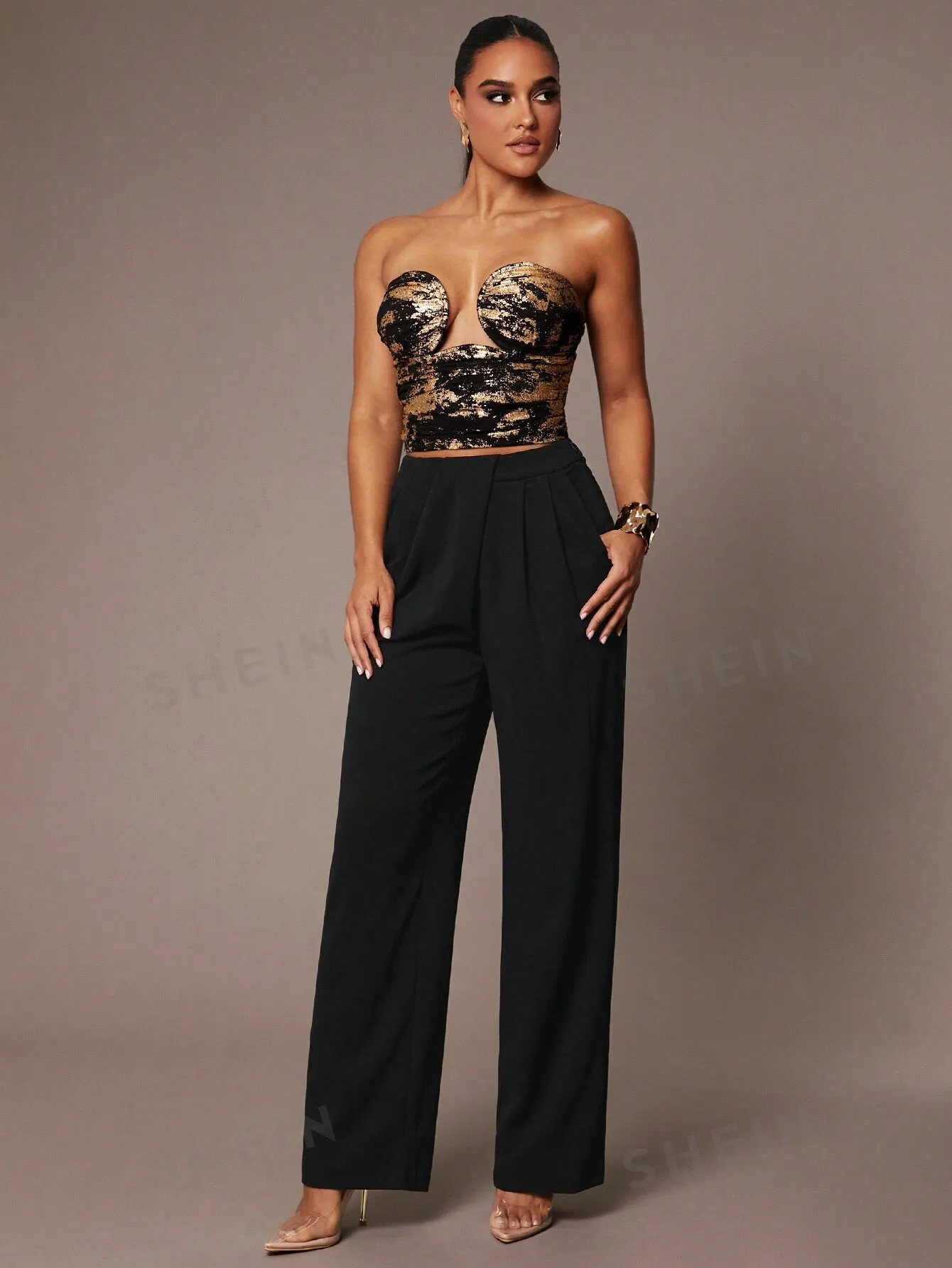 Silquee Women's Simple Daily Date Elegant Party Black Asymmetrical Draped Trousers, High-End Formal