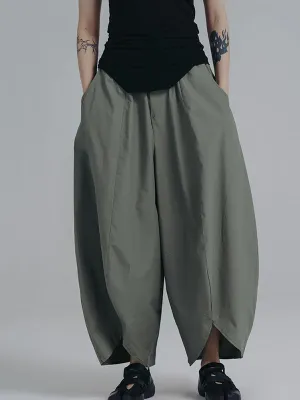 Simple Loose Elasticity Waist Wide Leg Solid Color Pants