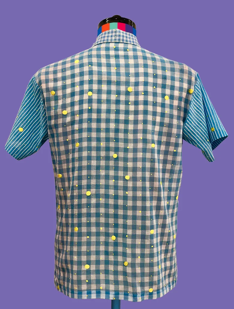 Sky Gingham Shirt with Yellow Dots