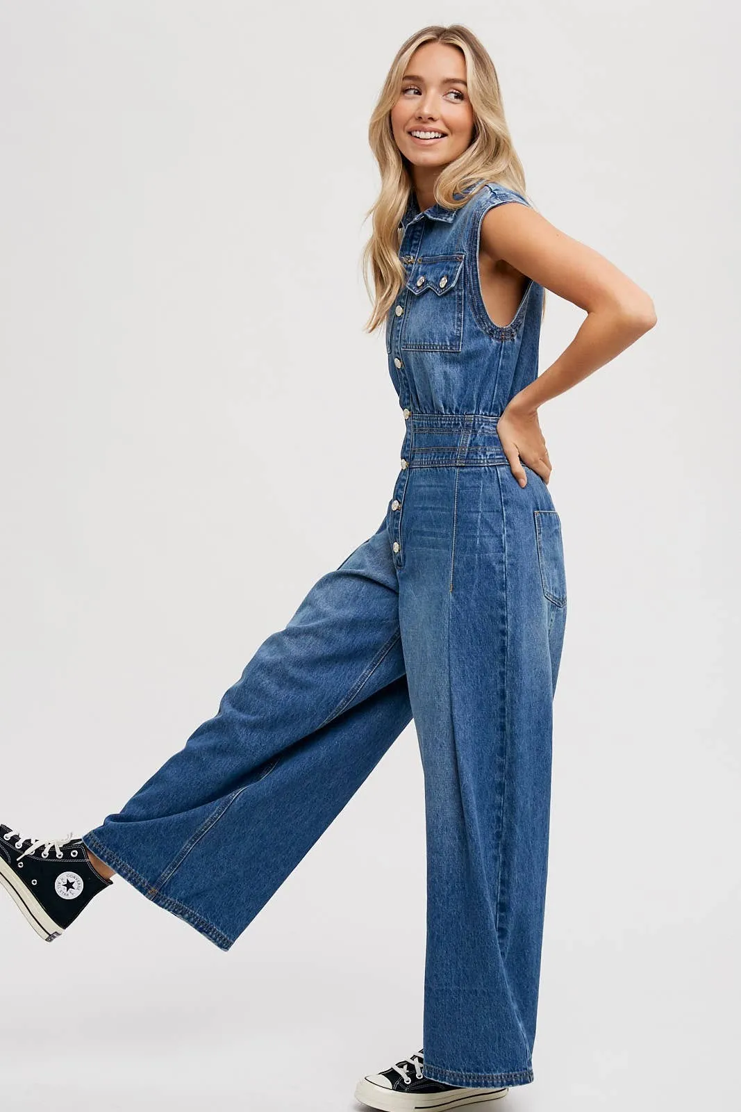 Sleeveless Denim Jumpsuit