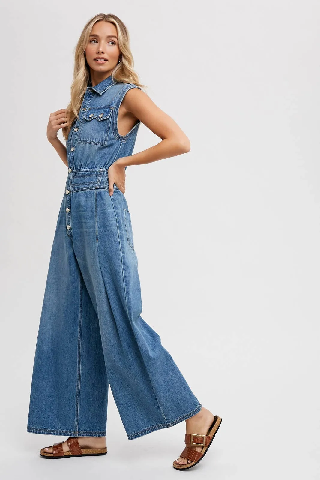 Sleeveless Denim Jumpsuit