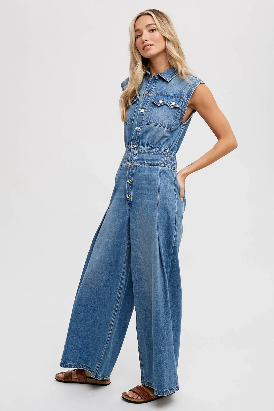 Sleeveless Denim Jumpsuit