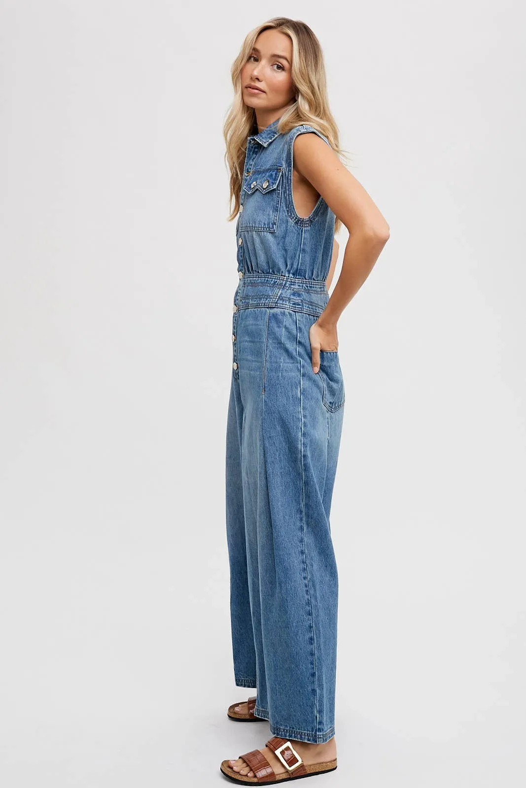 Sleeveless Denim Jumpsuit