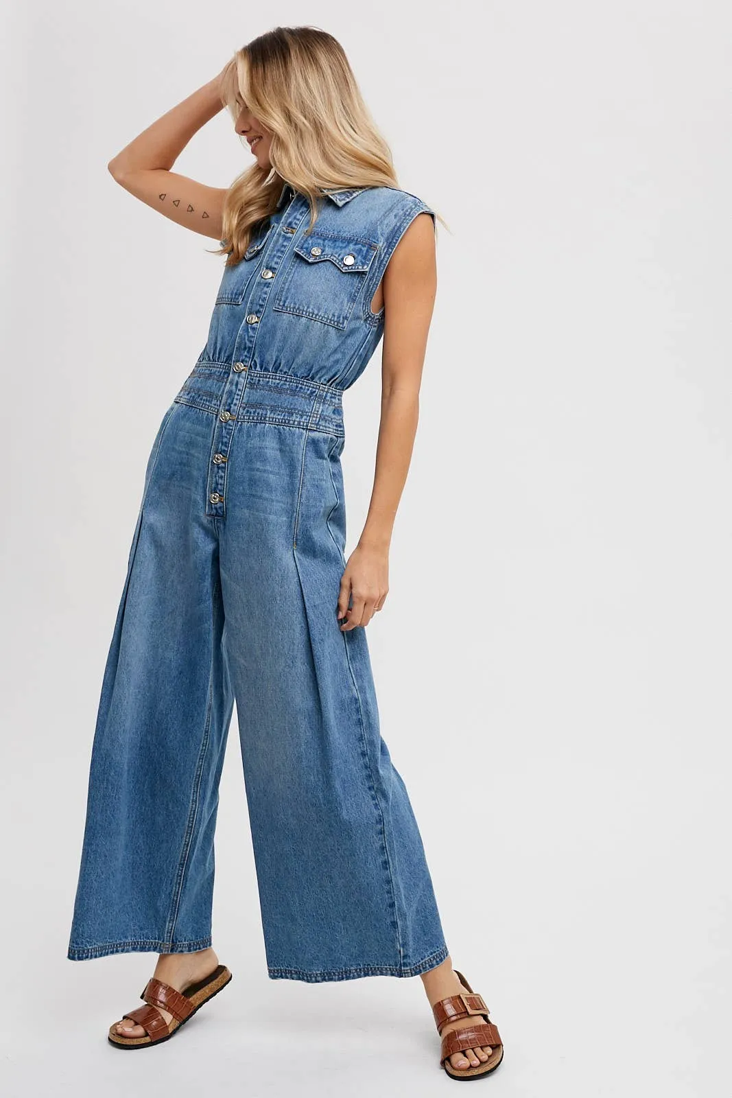 Sleeveless Denim Jumpsuit
