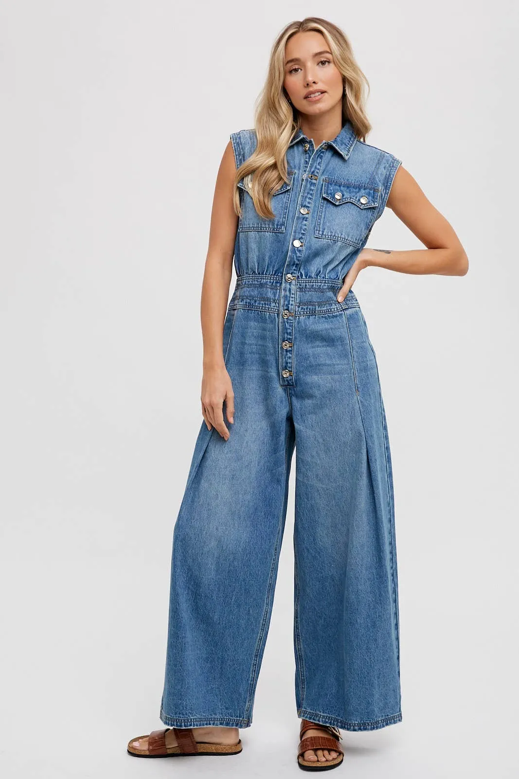 Sleeveless Denim Jumpsuit