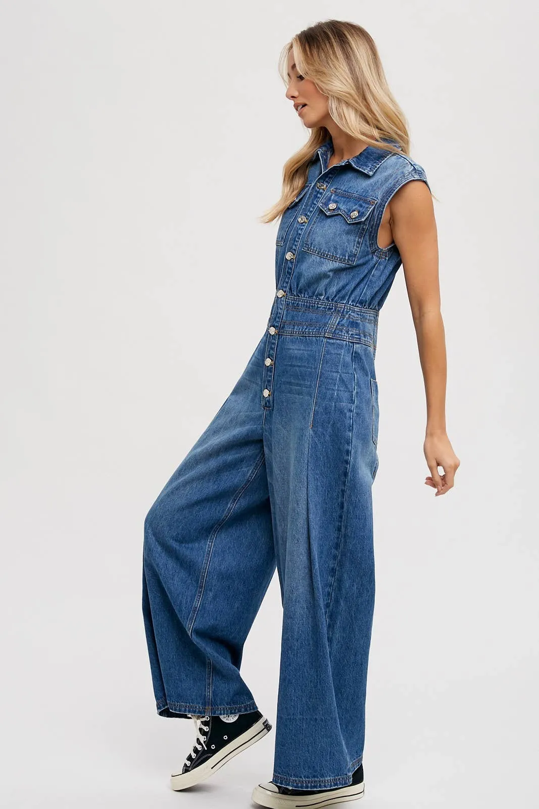 Sleeveless Denim Jumpsuit