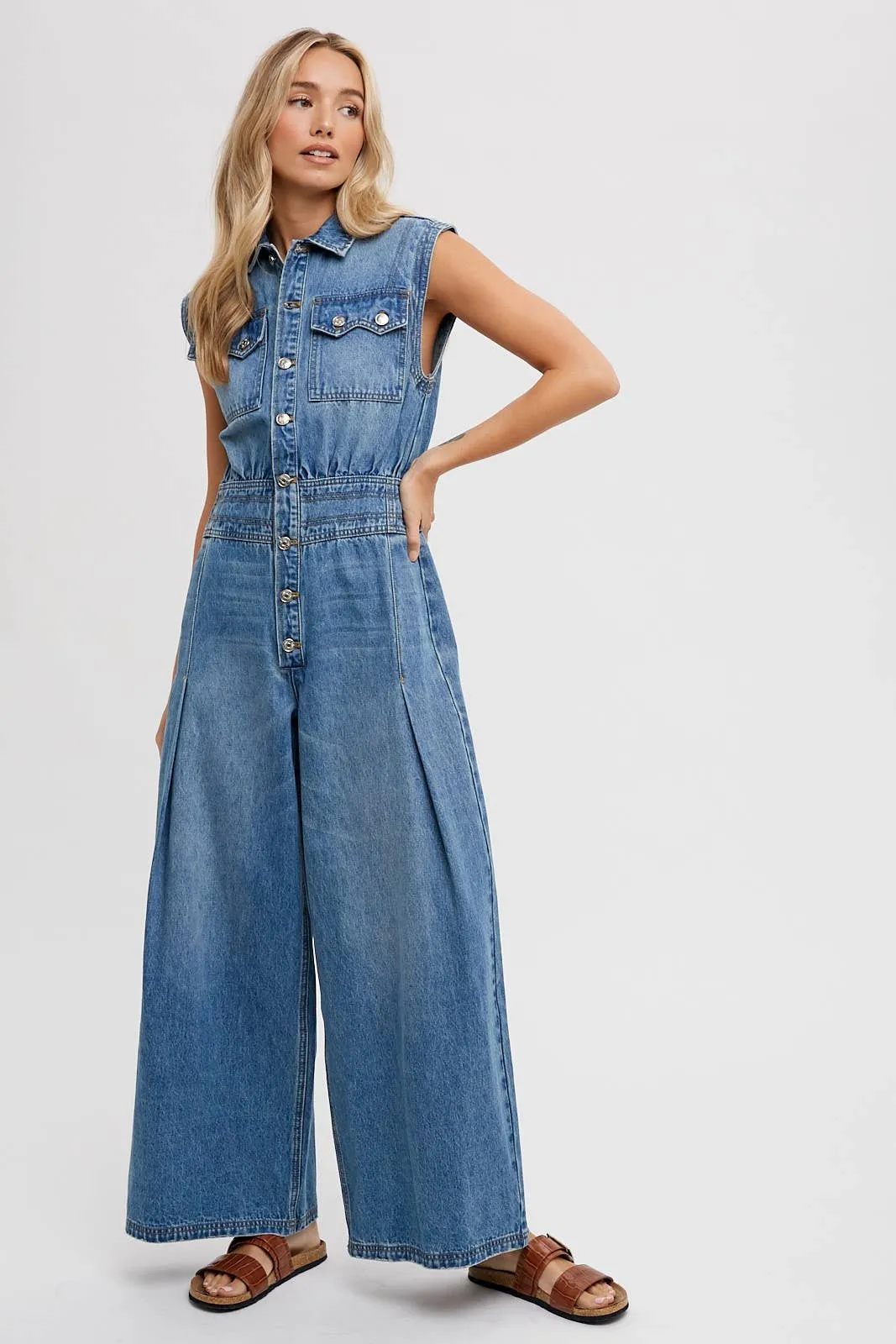 Sleeveless Denim Jumpsuit