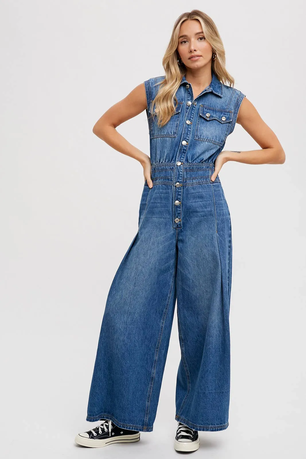 Sleeveless Denim Jumpsuit