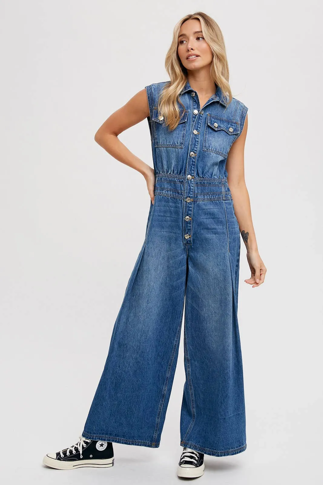 Sleeveless Denim Jumpsuit
