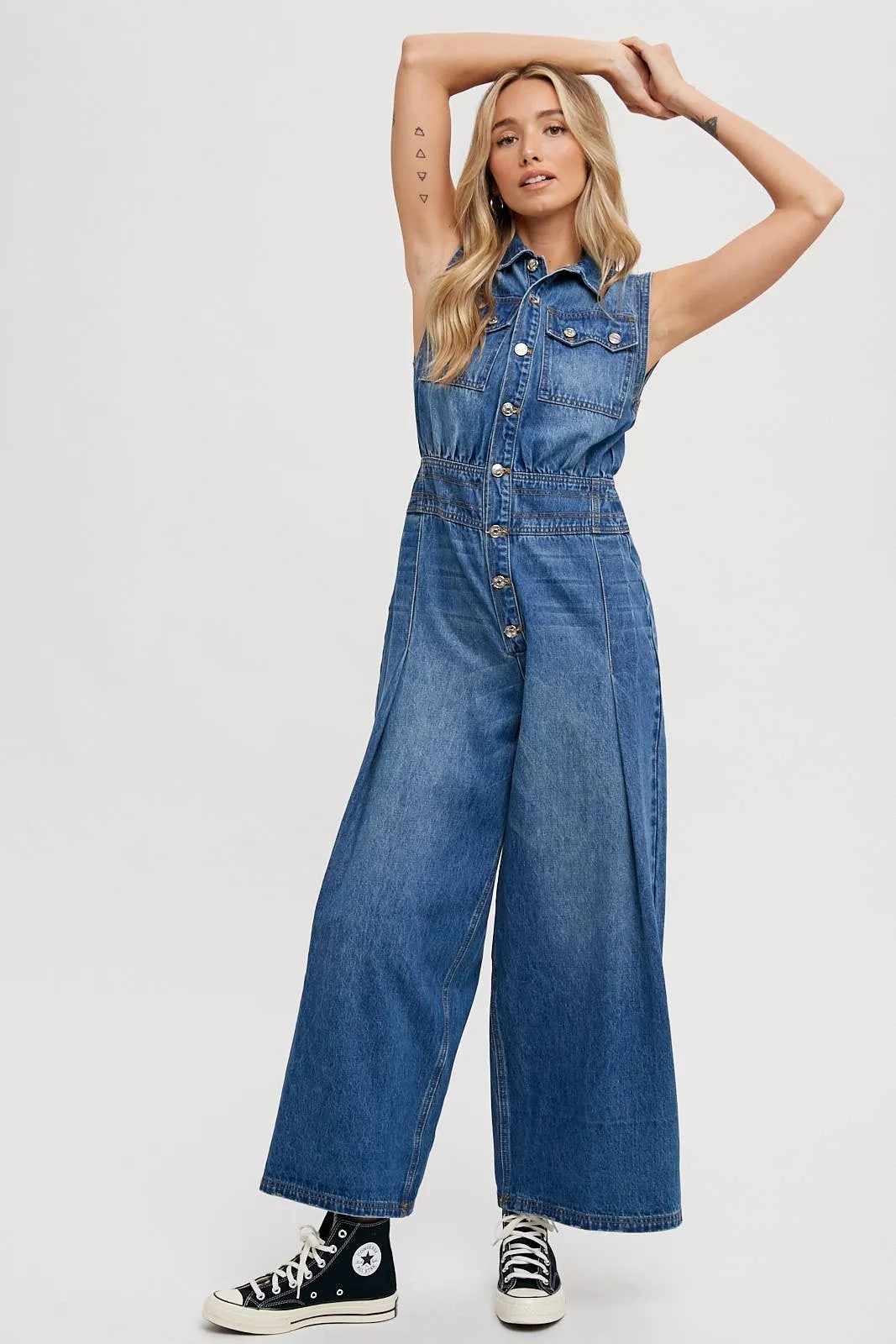 Sleeveless Denim Jumpsuit