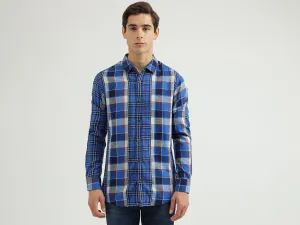 Slim-Fit Spread Collar Check Printed Shirt