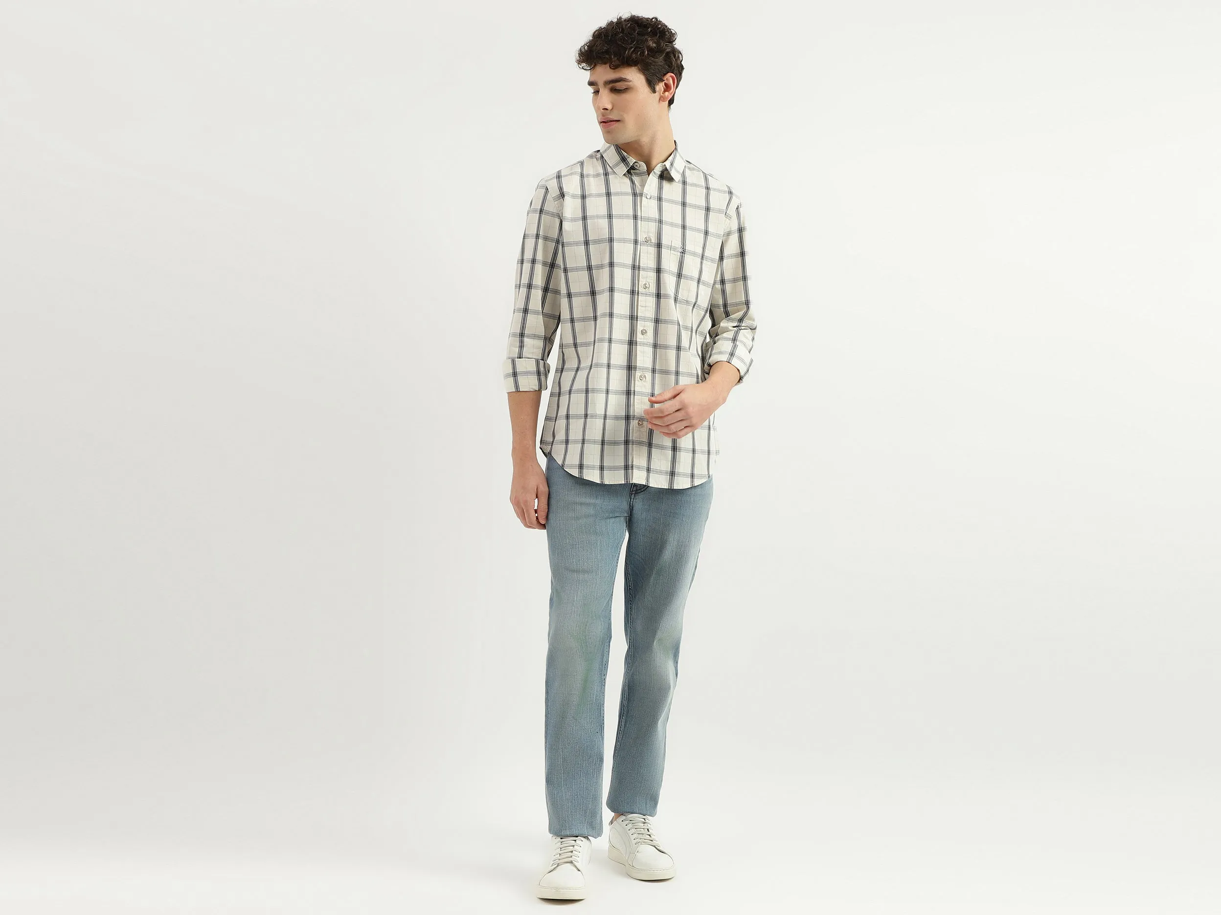 Slim Fit Spread Collar Checkered Shirt