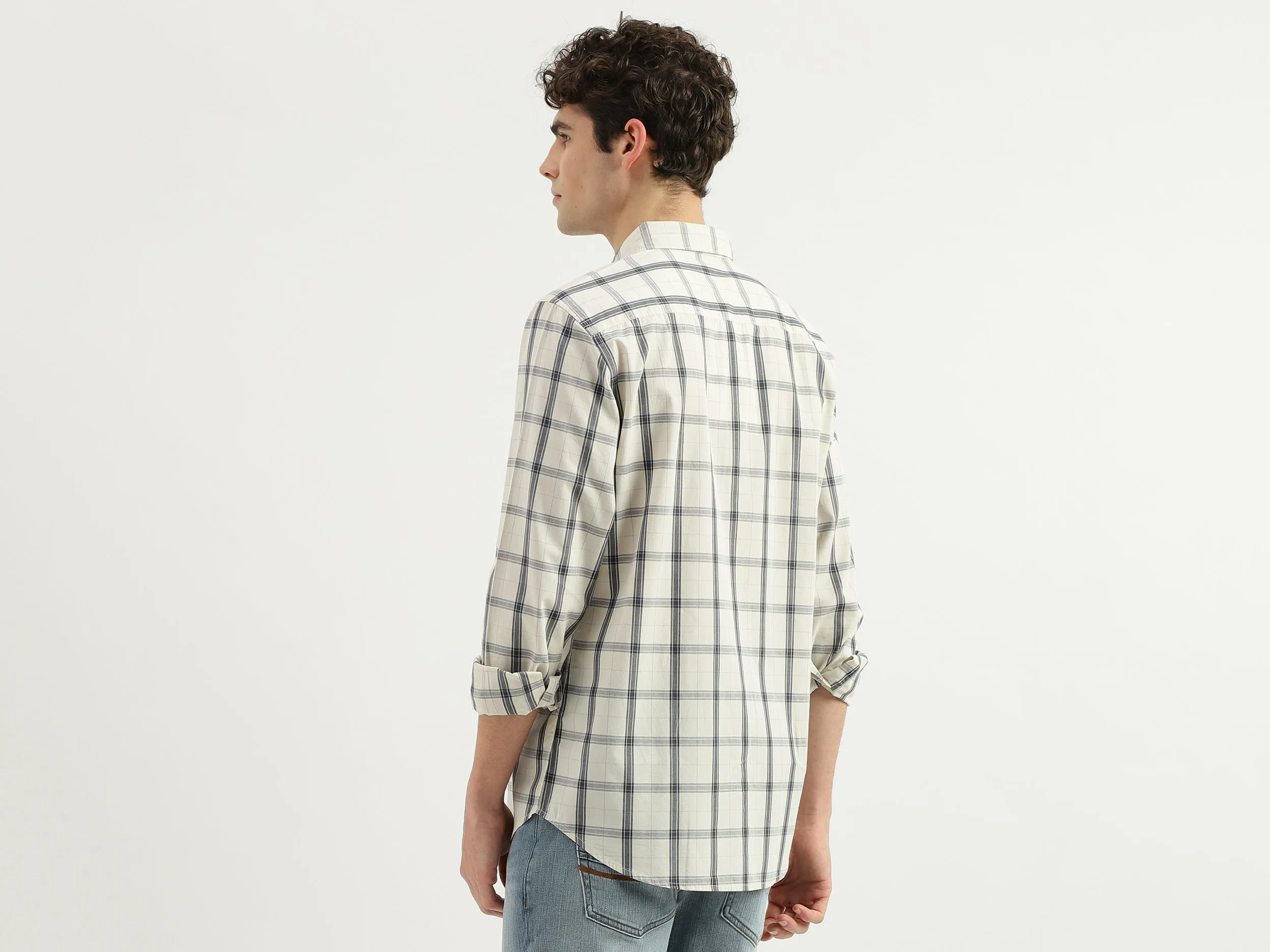 Slim Fit Spread Collar Checkered Shirt