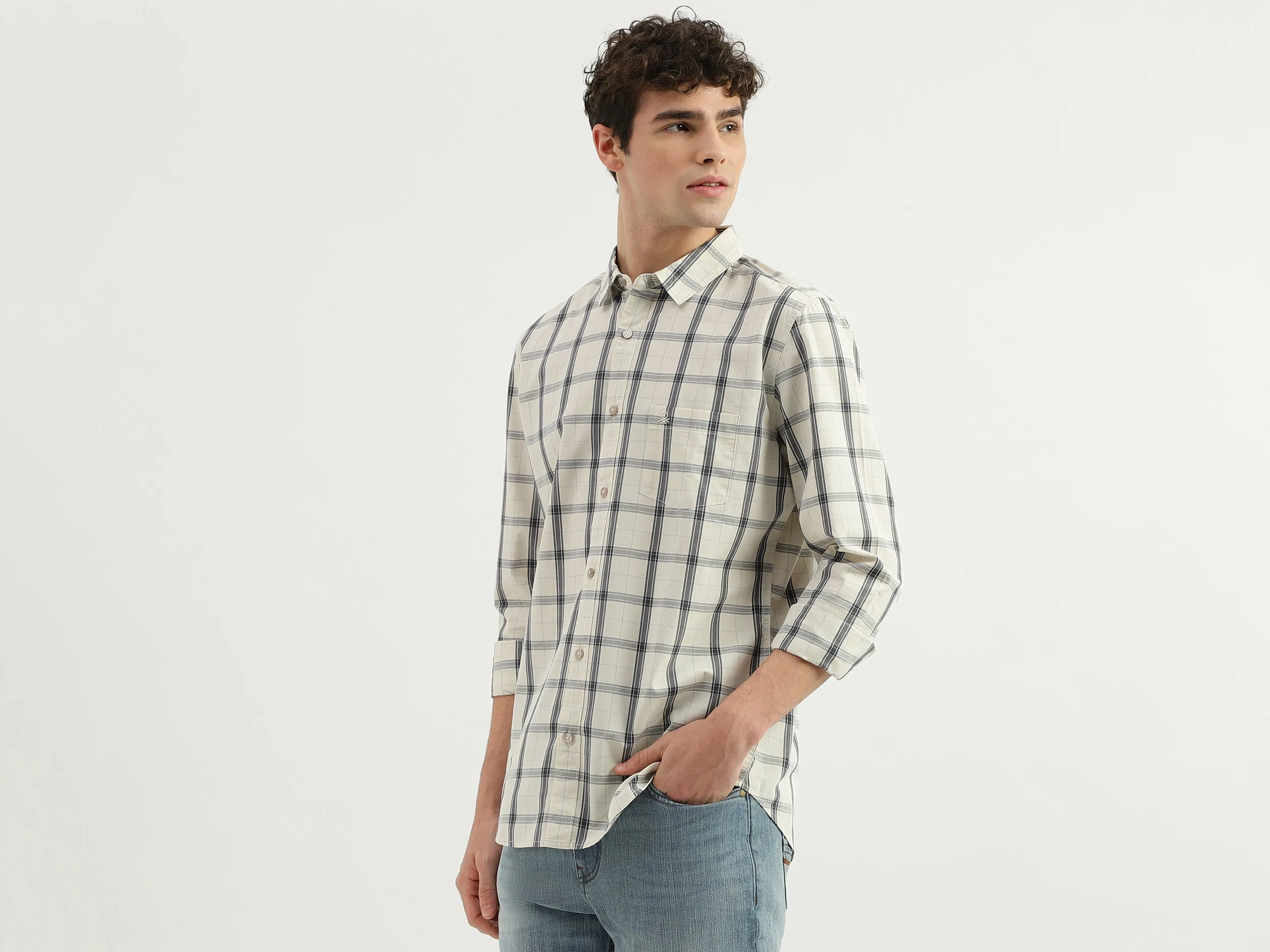 Slim Fit Spread Collar Checkered Shirt