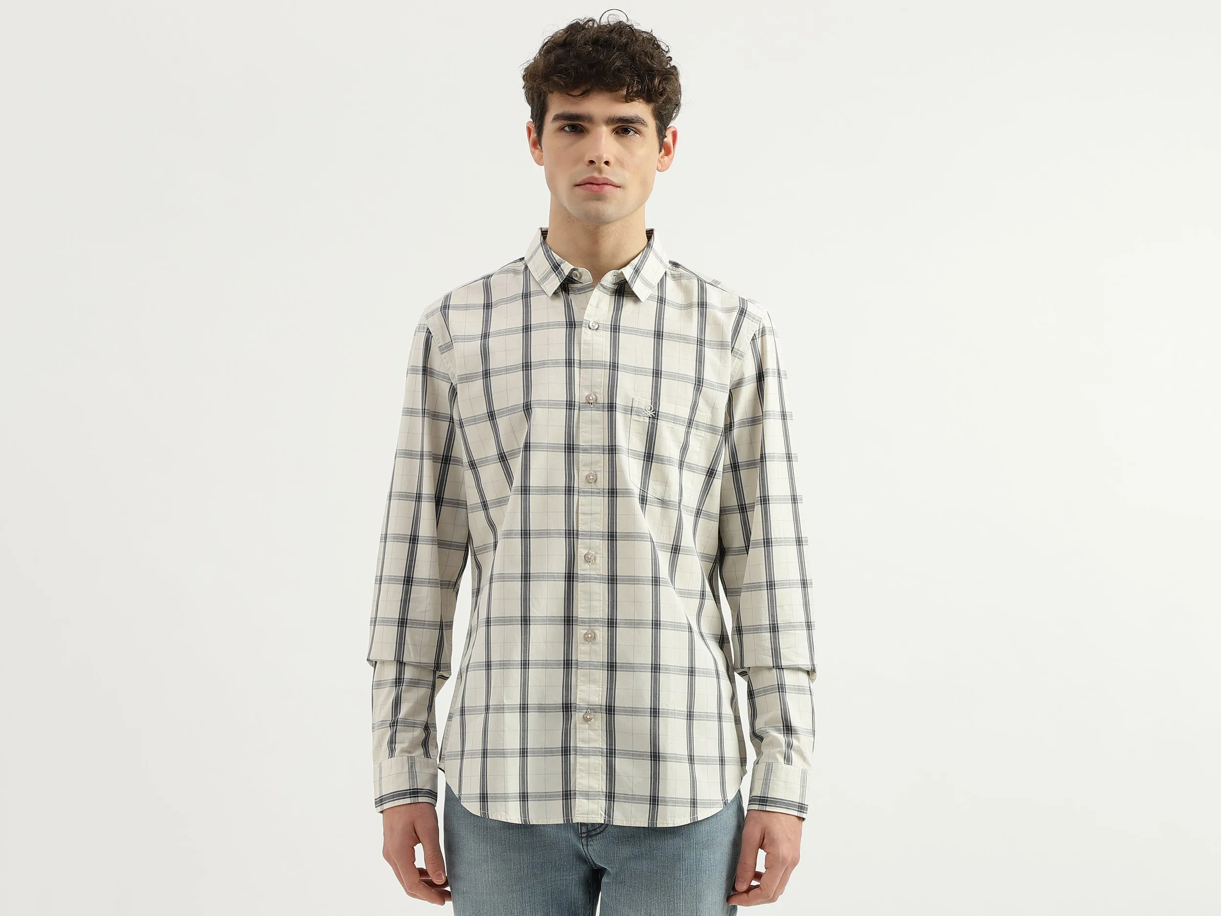 Slim Fit Spread Collar Checkered Shirt