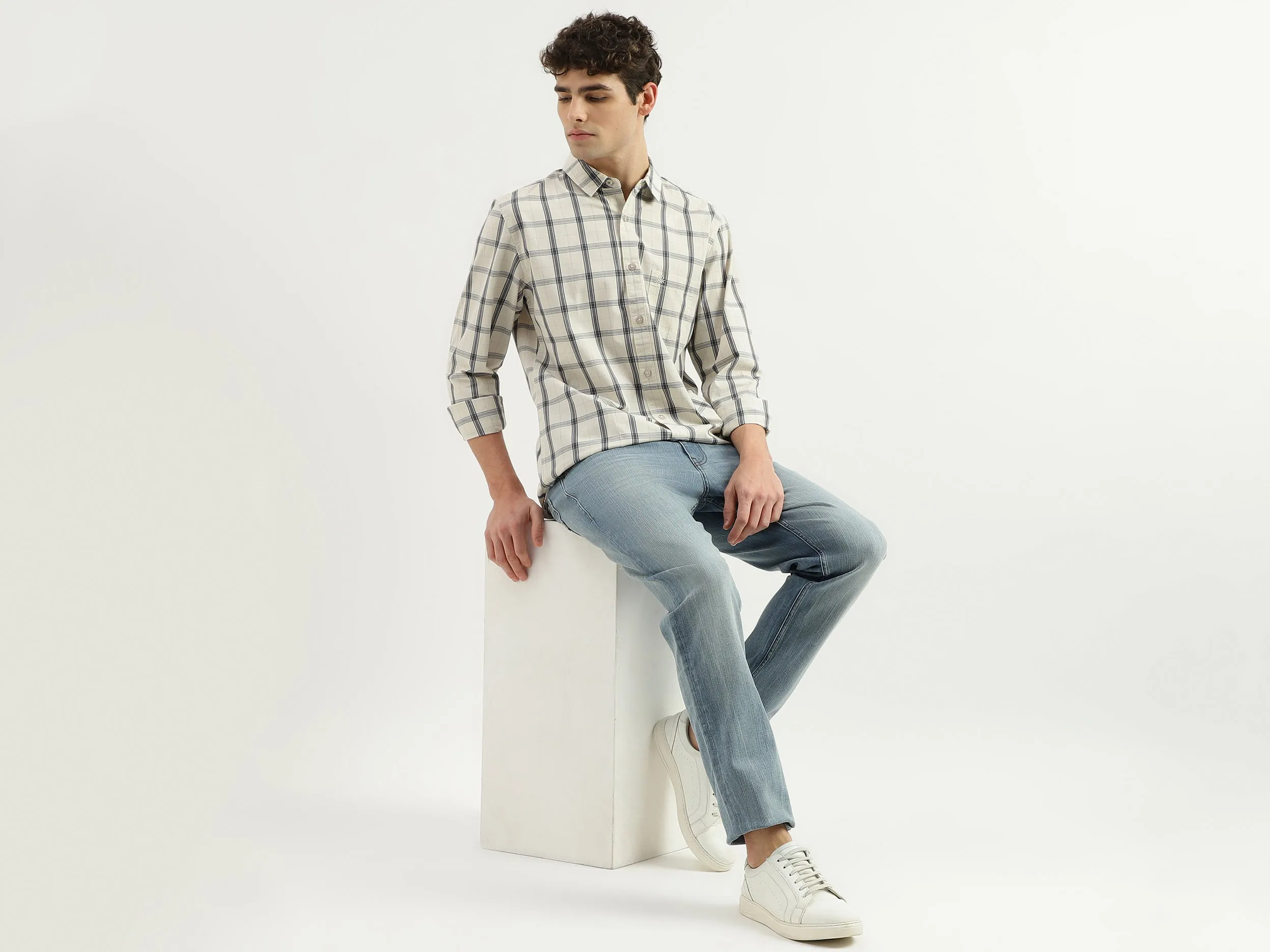 Slim Fit Spread Collar Checkered Shirt