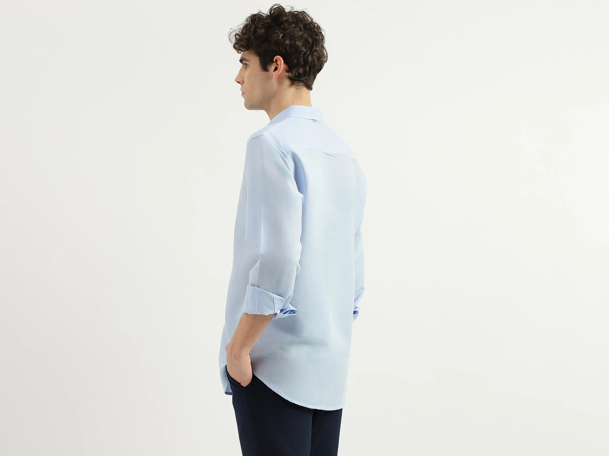 Slim Fit Spread Collar Solid Shirt