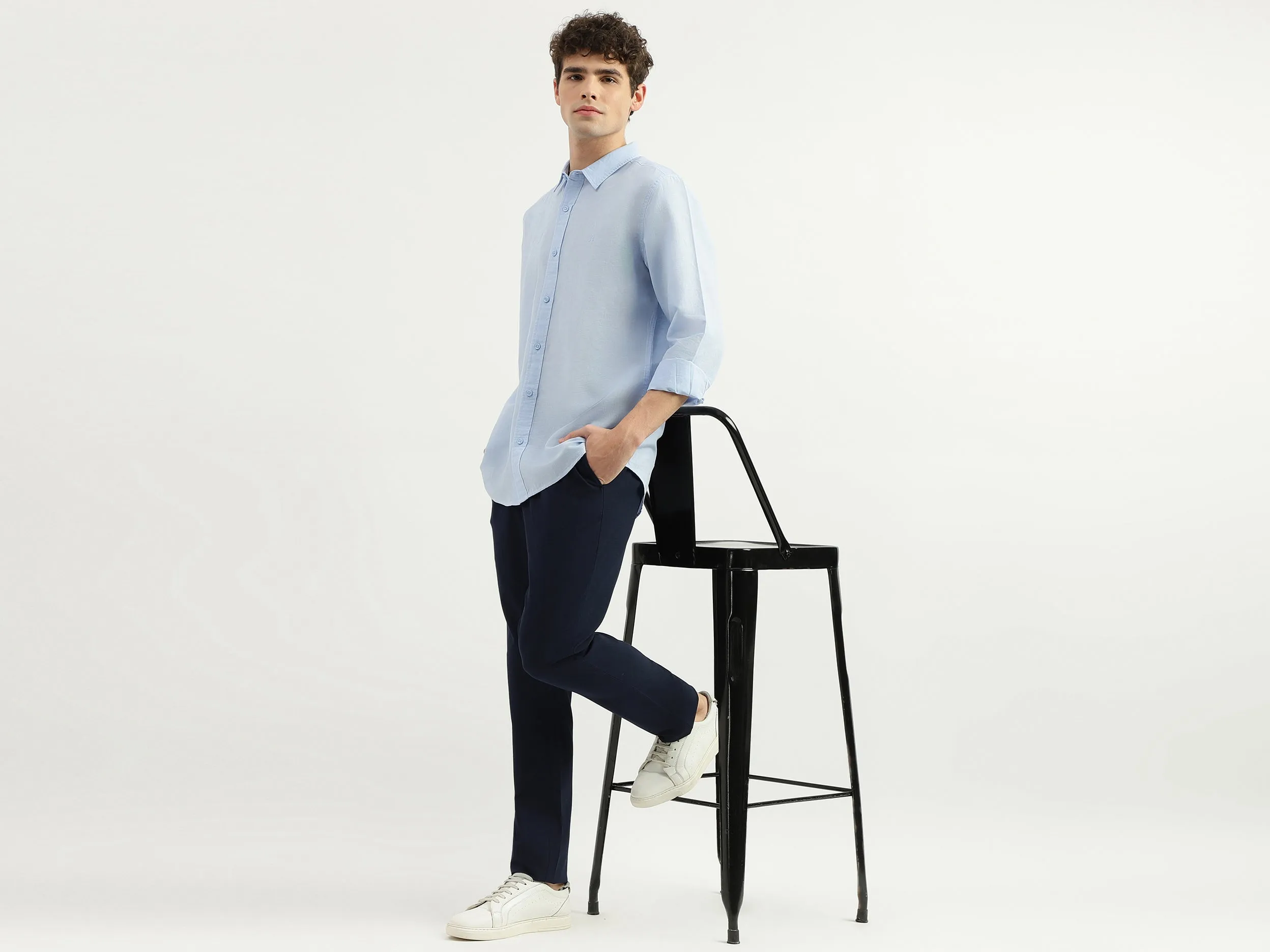 Slim Fit Spread Collar Solid Shirt