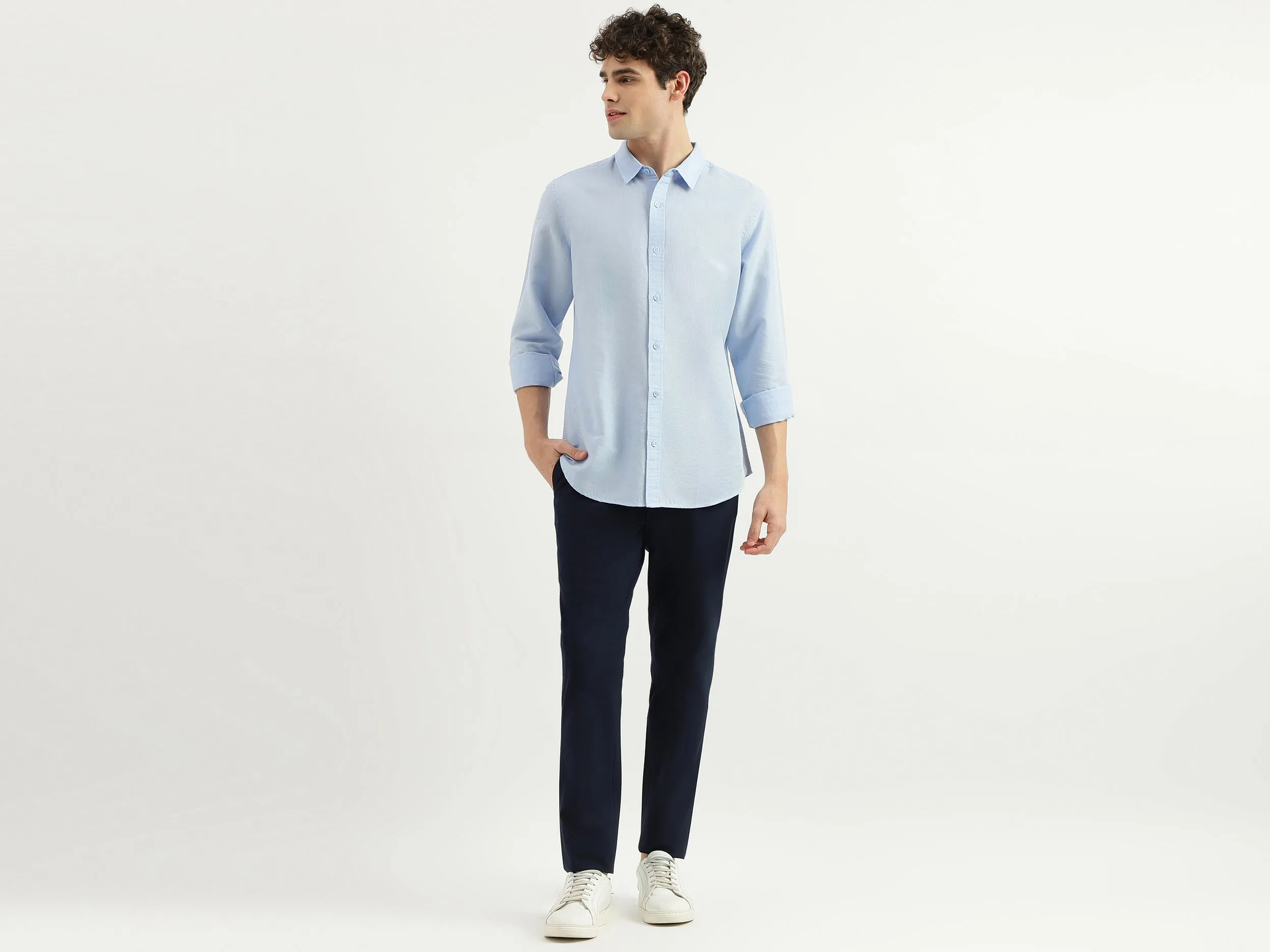 Slim Fit Spread Collar Solid Shirt