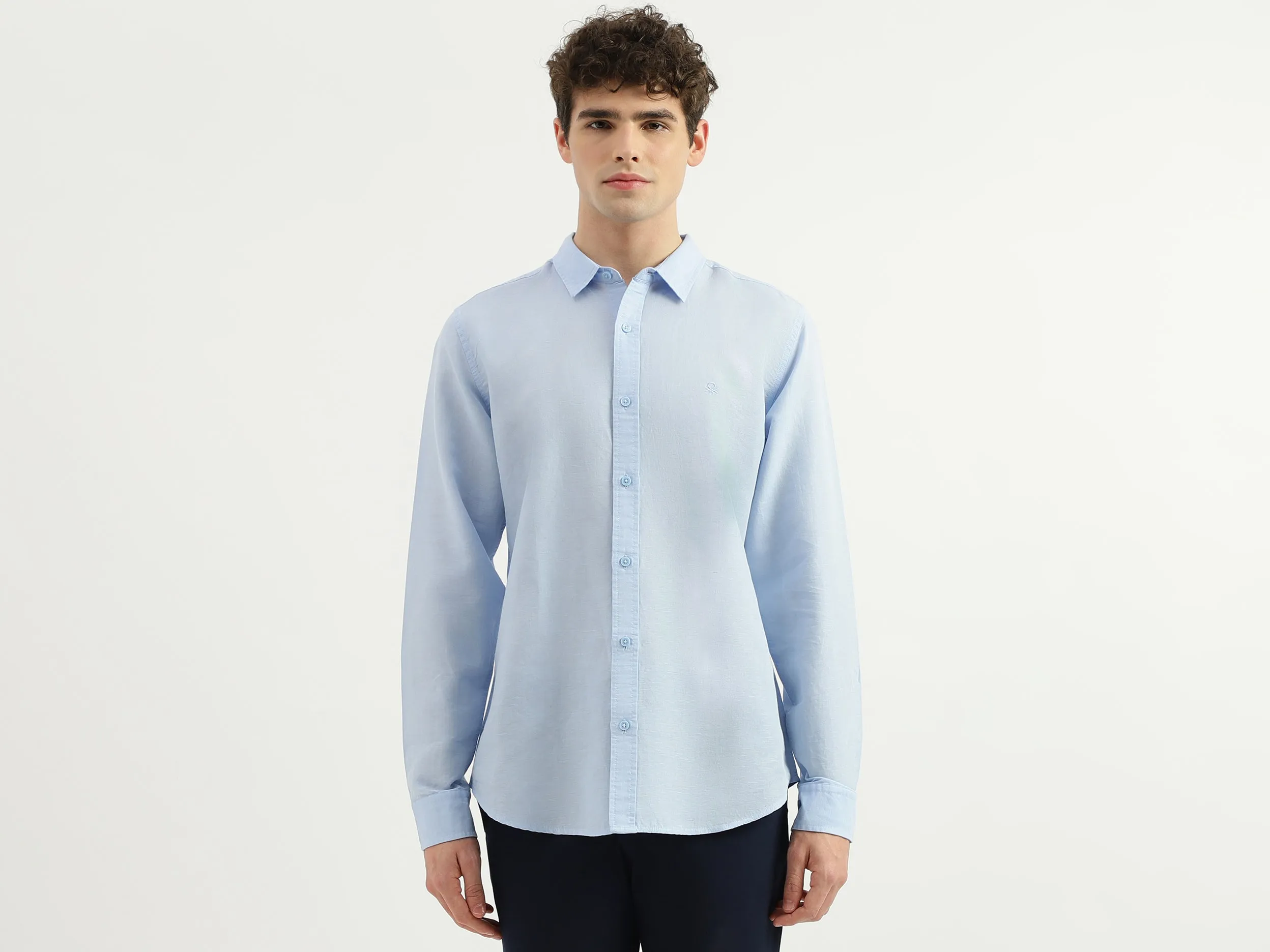 Slim Fit Spread Collar Solid Shirt