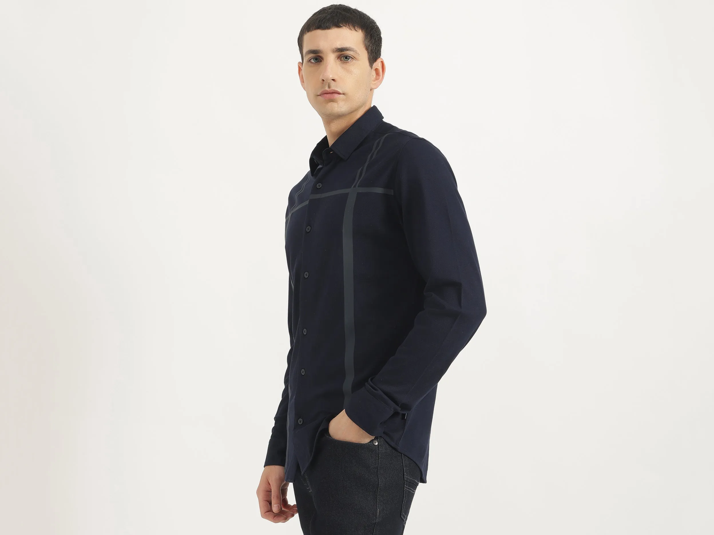 Slim Fit Spread Collar Striped Shirt