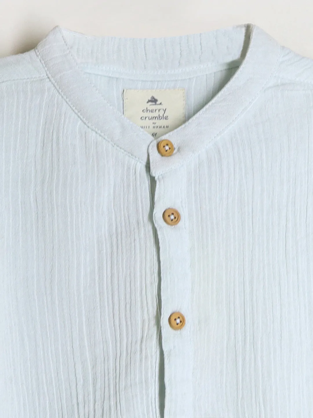 Soft Pure Cotton Sky Blue Half Sleeve Chinese Collar Button-Down Shirt for Boys