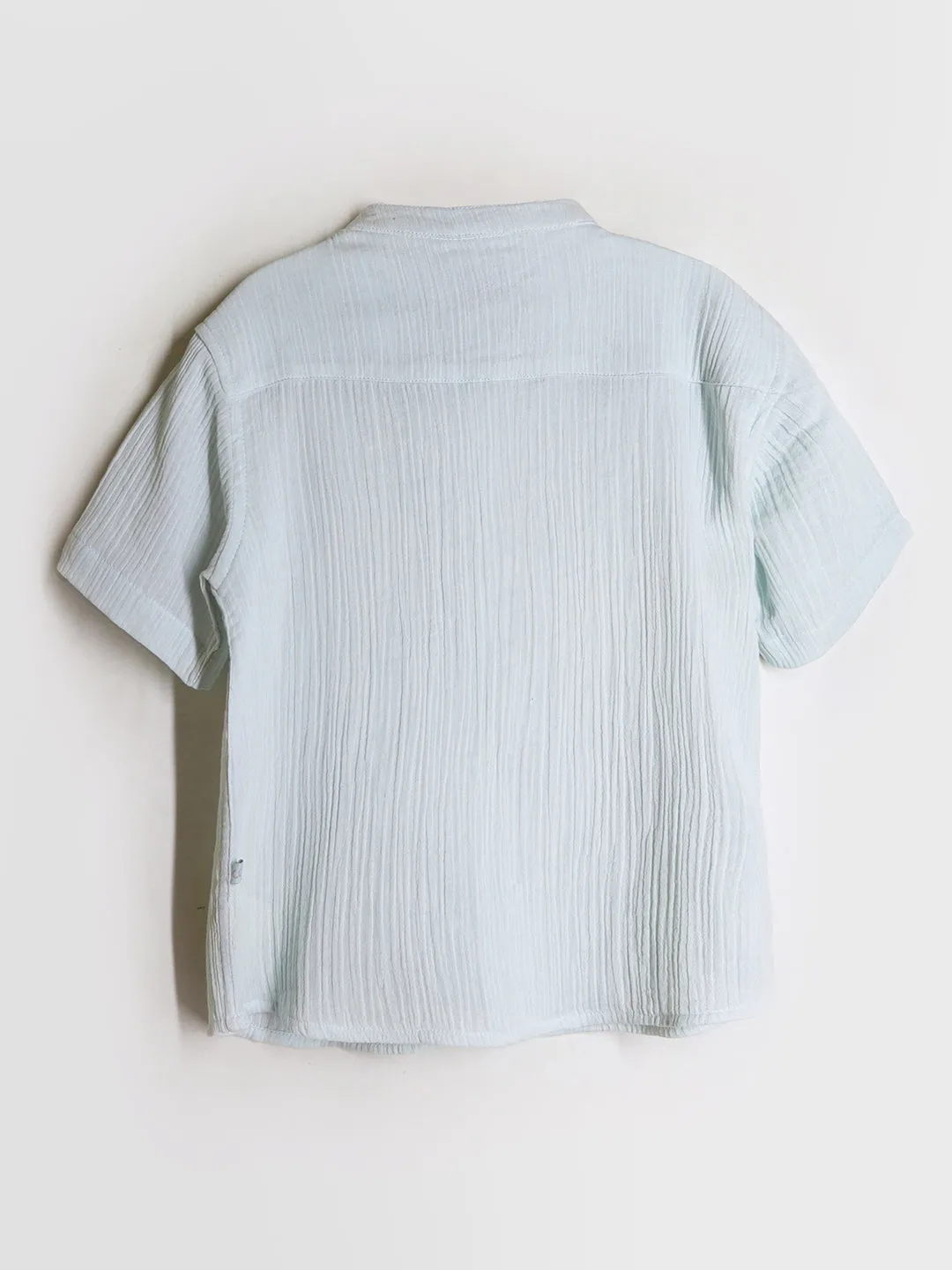 Soft Pure Cotton Sky Blue Half Sleeve Chinese Collar Button-Down Shirt for Boys