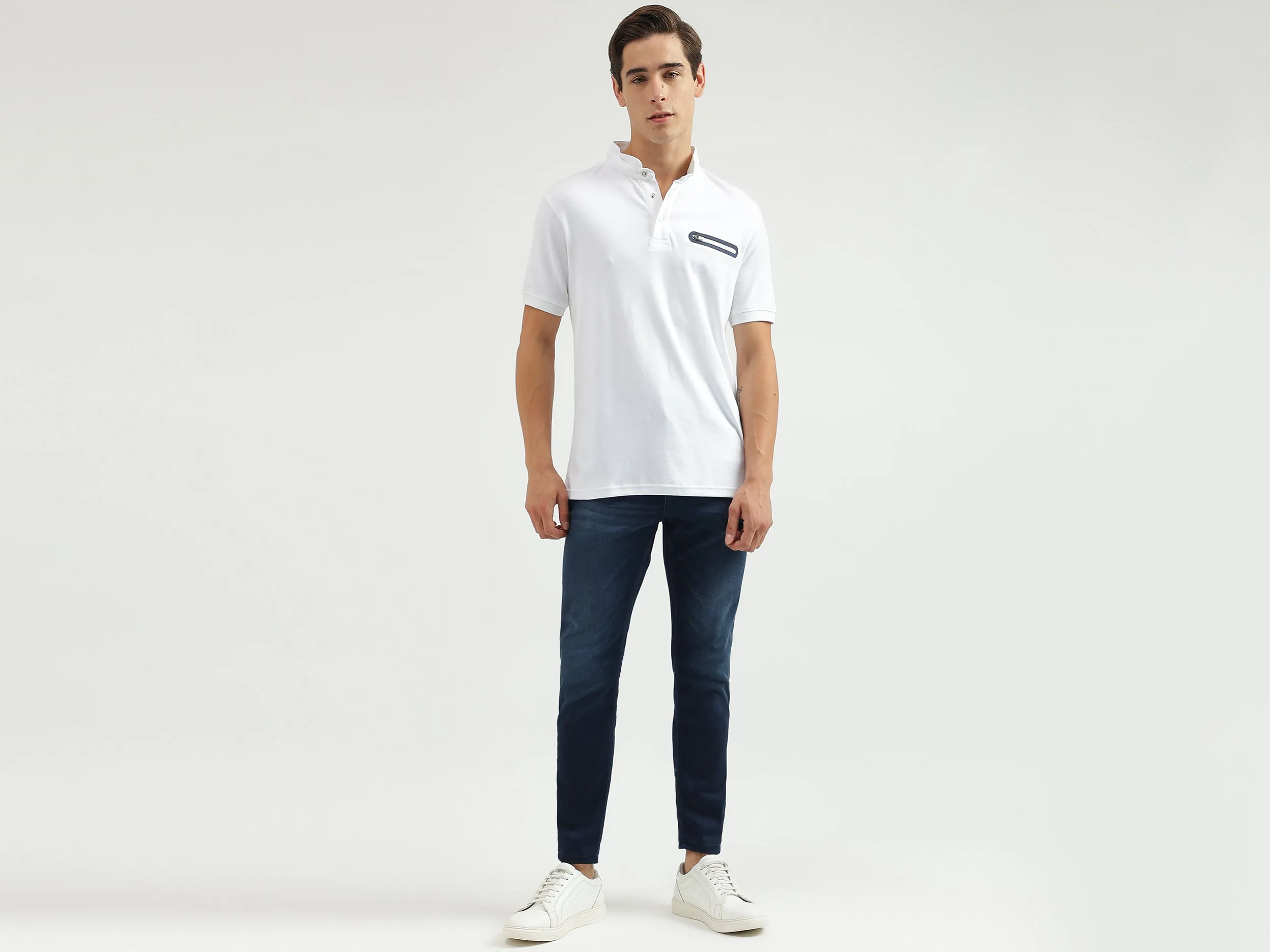 Solid Stand Collar Regular-Fit T-Shirt