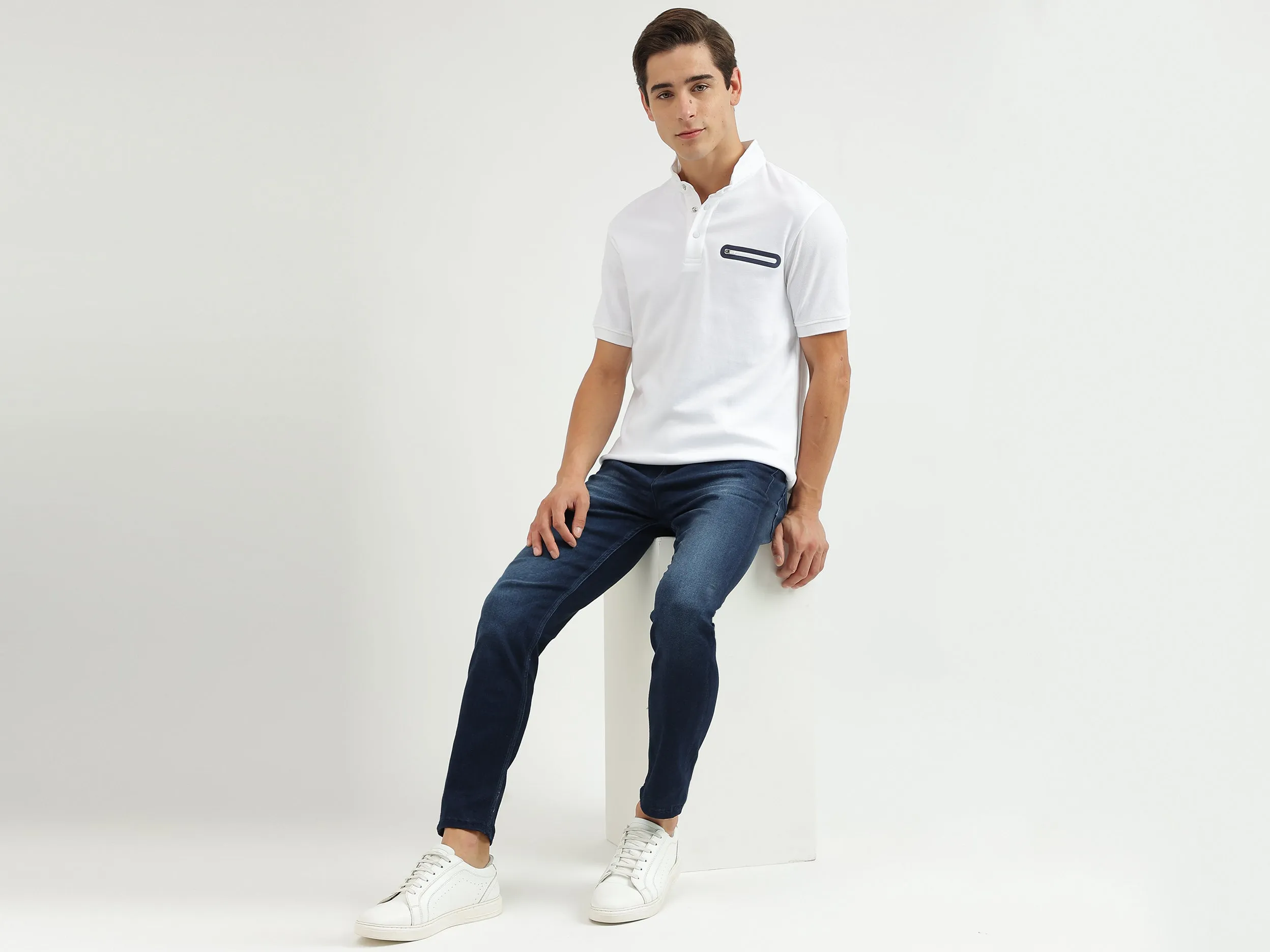 Solid Stand Collar Regular-Fit T-Shirt