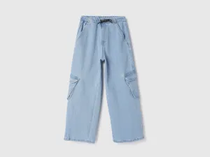 Solid Wide Leg Fit Cargo Pants