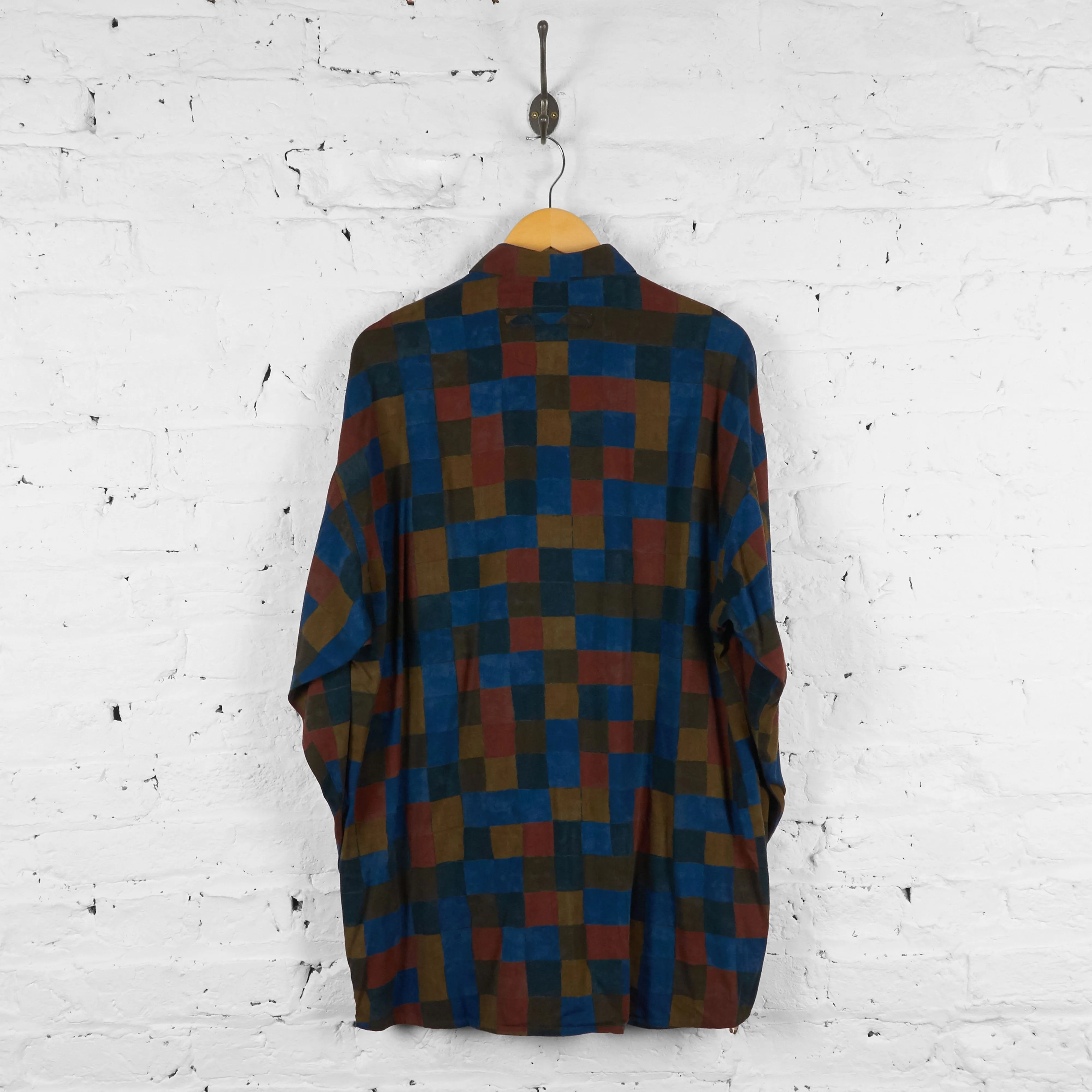 Squares Pattern Party Shirt - Blue/Orange - M