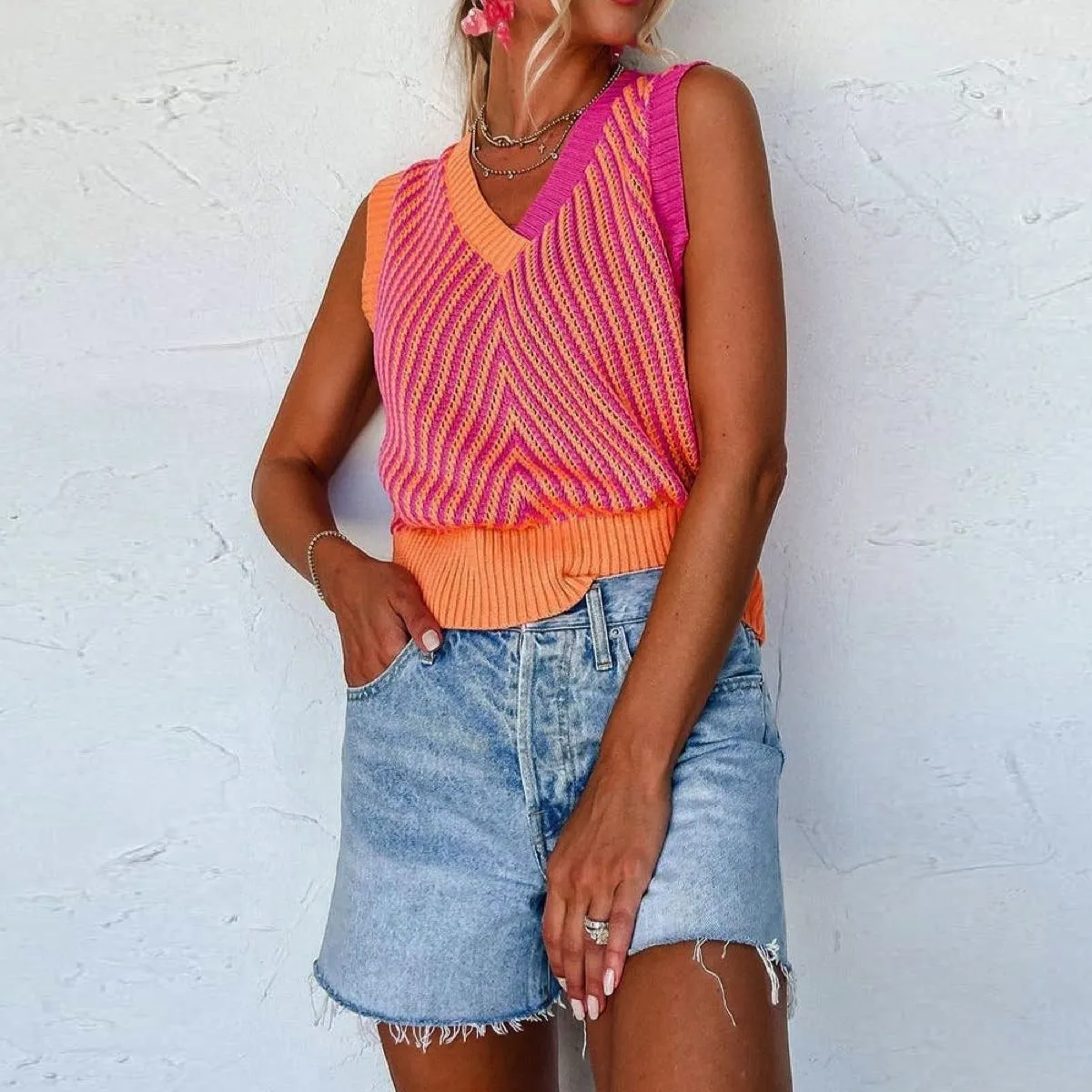 Strawberry Chevron Tank Vest