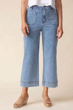 Stretch Denim Wide Leg Crop Jean