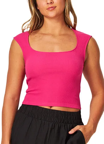 STRETCHY RAYON RIBBED SCOOP NECK SLEEVELESS CROP TOP(BELLA06) <Bundle>