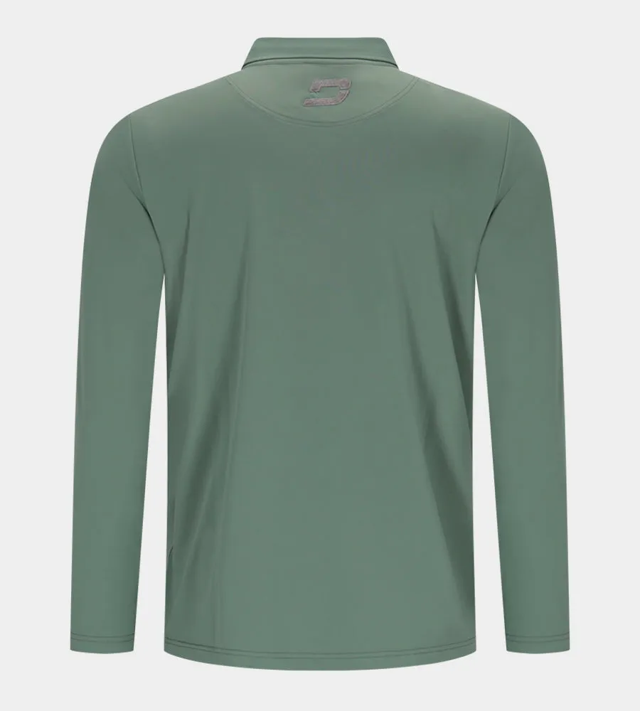 STRIPE PERFORMANCE LONG SLEEVE POLO - SAGE