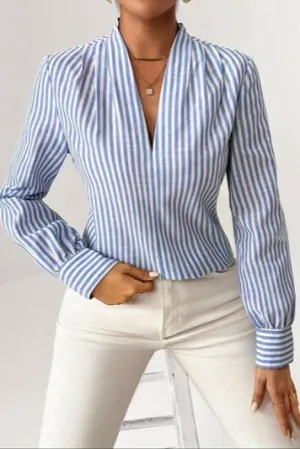 Striped Button Detail Long Sleeve Shirt