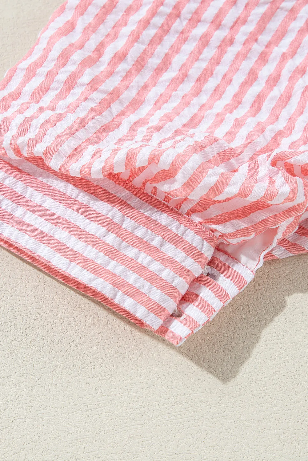 Striped Color Block Balloon Sleeve Buttoned Loose Fit Shirt