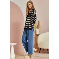 Striped Half Sleeve Knit Top