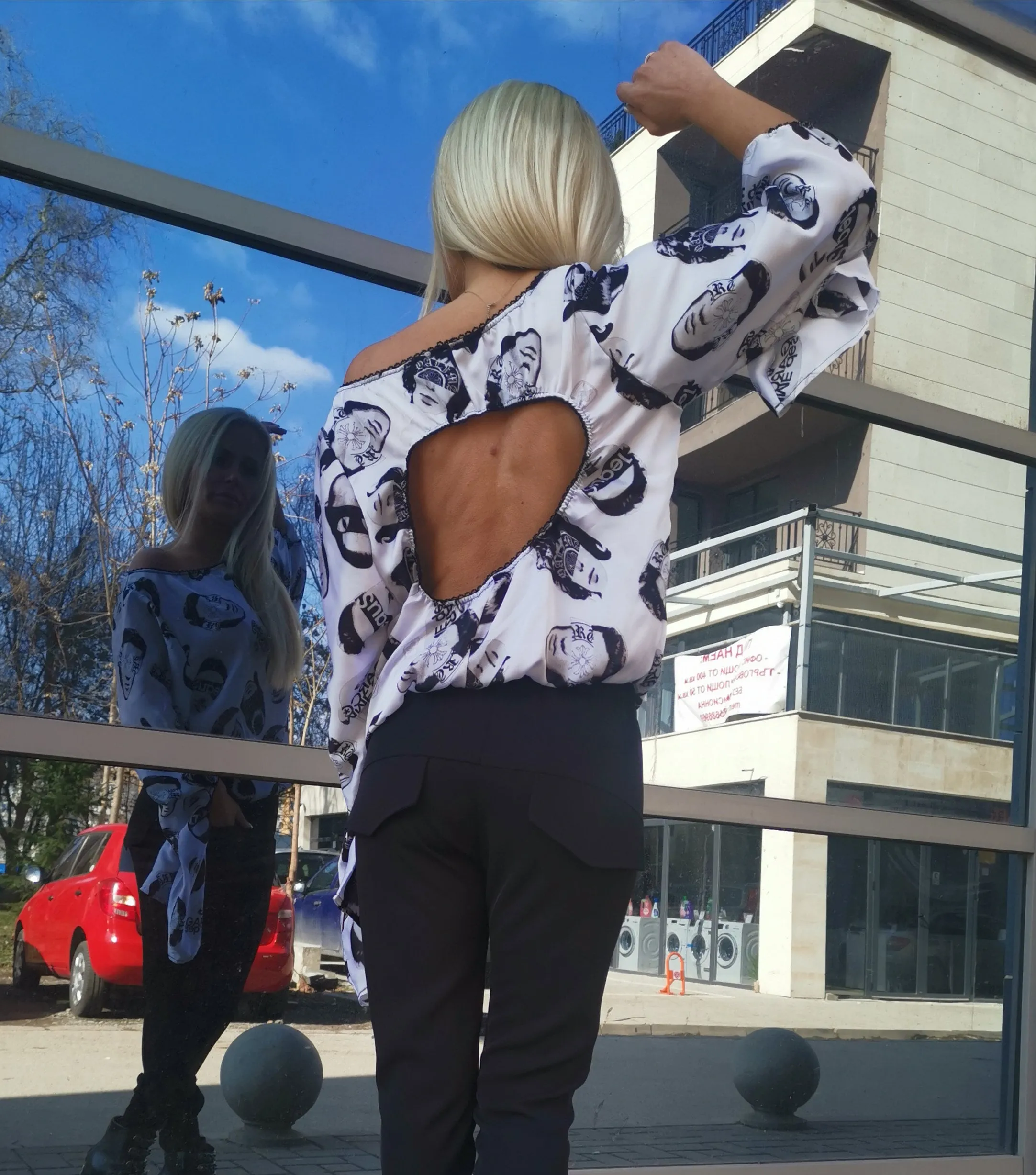 Summer Woman Shirt/Open Back Top/Satin Shirt/Extravagant Black Shirt/Avant-garde  Shirt/Loose Women Shirt/Longsleeve Shirt