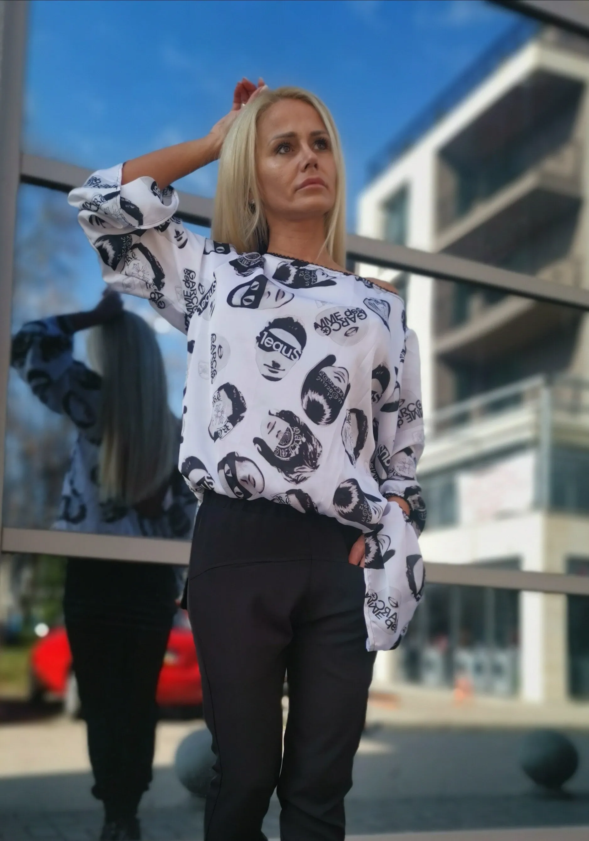 Summer Woman Shirt/Open Back Top/Satin Shirt/Extravagant Black Shirt/Avant-garde  Shirt/Loose Women Shirt/Longsleeve Shirt