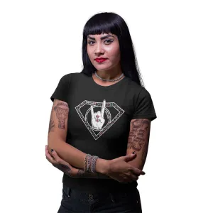 T-shirt Femme col rond "Super Poulette Léopard" noir