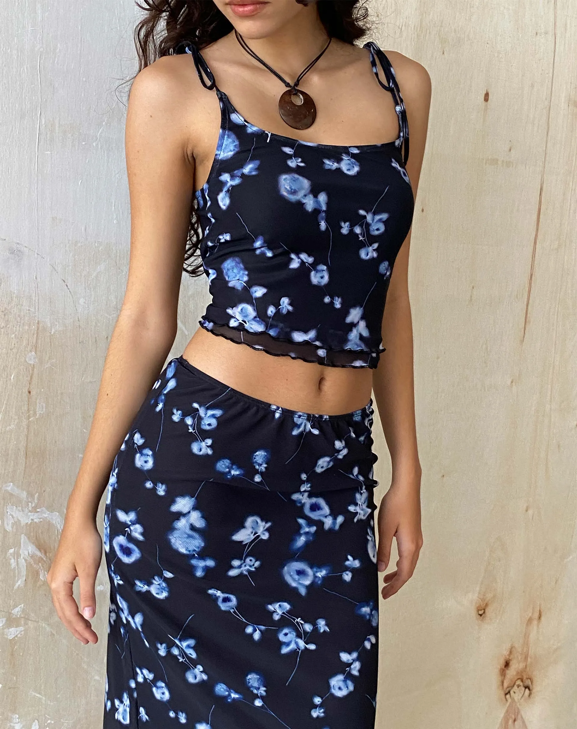 TAMARI TOP MESH DIFFUSED FLORAL NAVY